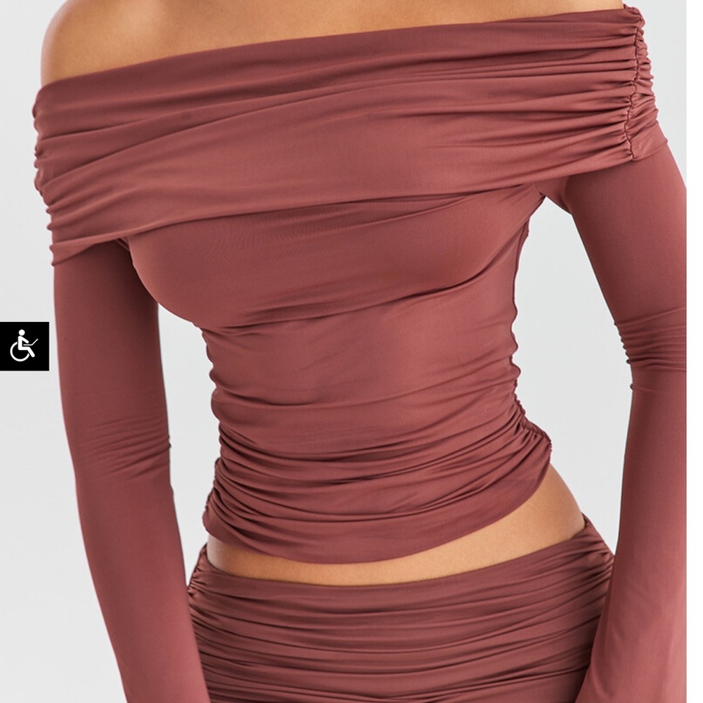 Mistress Rocks Rusted brown Off-the-Shoulder Ruched Blouse - Picture 5 of 5